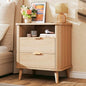 Fluted Nightstand, Night Stand with Charging Station, Mid Century Modern Bedside Table with Drawer & Open Shelf, Curved Profile Design, End Side Table with Storage for Bedroom, Oak - color: Natural Oak