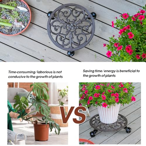 Sungmor Heavy Duty Cast Iron Plant Caddy,11" Round Potted Plant Stand Flower Pot Rack on 3 Solid Wheels,Indoor Outdoor Planter Holder Trolley Casters Rolling Tray | Plant Stand Flower Pot Rack, Indoor Outdoor Planter Holder Trolley Casters Rolling Tray -