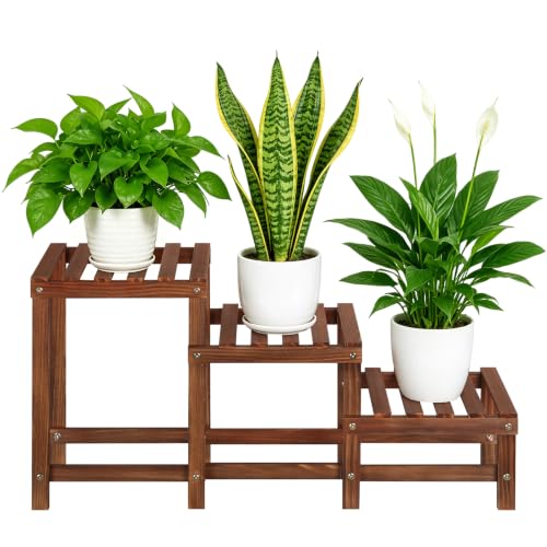 Corner Ladder Plant Stand Indoor, Plant Display Rack for 3 Plants | 3 Tier High Low Flower Stand, Rectangular step Plant Shelf for Indoor Plants, Long Plant Stand for Patio Balcony Living Room