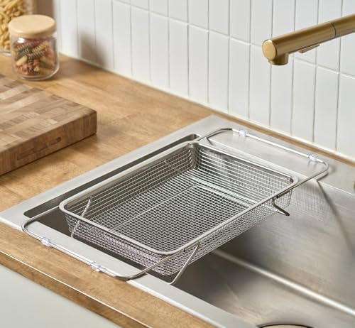 WAGENSTEIGER Extendable Dish Rack with Feet, Vegetable Colander Basket, Stainless Steel Dish or Silverware Drying Rack, Ultimate Kitchen Organizer Over the Sink (12.99 x 9.65 x 2.76 Inches) - size: 12.99 x 9.65 x 2.76 Inches