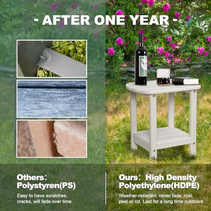 nalone Adirondack Side Table 16.5" Outdoor Side Table HDPE Plastic Double Adirondack End Table Small Table for Patio (White) - color: White