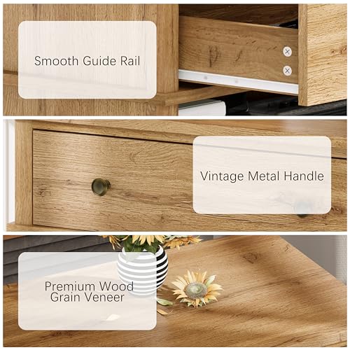 End Table with Drawer and 2 Tier Shelves, Wood Sofa Side Table for Living Room, Modern Nightstand Bedside Table for Bedroom, Small Console Table for Entryway, Hallway, Natural - color: Natural