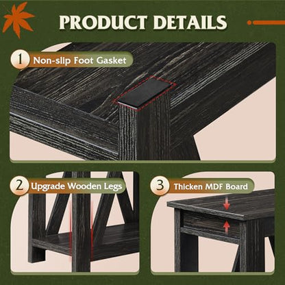 WLIVE Narrow Black End Table with Charging Station of Open Storage Shelf, Sofa Side Table with 2 USB Ports and 2 Power Outlets, Slim Farmhouse End Table for Small Spaces, 11.8" D x 23.6" W x 23.74" H - color: Charcoal Black