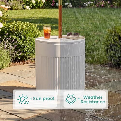 SUNBURY Outdoor Umbrella Side Table, Patio Table with Umbrella Hole, Round Base Outdoor Garden Stand for Modern Coffee, Picnic or Poolside Table, Easy Assembly, White