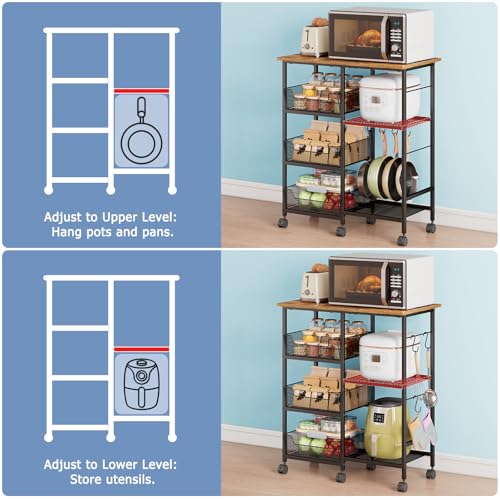 Rolling Kitchen Microwave Organizer Cart, Adjustable Shelves, Black | Kitchen Island Storage Cart with Tilt-Out Baskets & Lockable Wheels, 27.75"L × 15.35"W × 32.9"H, for Coffee Bar & Living Room - color: Black