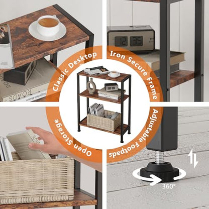 3-Tier Side Table, Small End Table, Sofa Side Table for Narrow Spaces, Slim End Table, Nightstand Table, for Living Room Bedroom Office, Rustic Brown - color: Rustic Brown