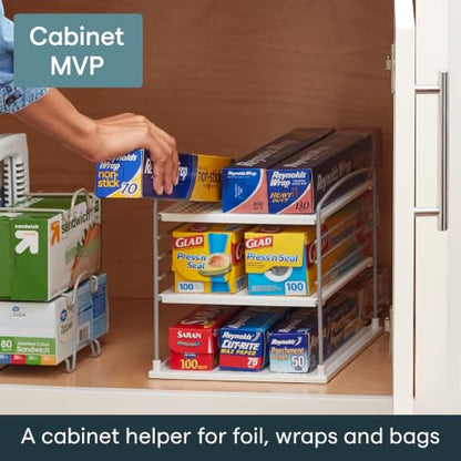 YouCopia UpSpace Adjustable Box Organizer for Foil Wrap and Kitchen Cabinet Storage, Original, White - size: Small Classic