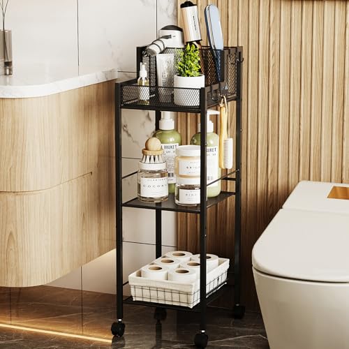 VITVITI Metal Hair Tool Organizer Shelf for Bathroom, 3 Tiers Hair Product Bathroom Cart Organizer Floor Stand, Curling Irons Straighteners Storage Makeup for Vanity (Black Color) - style: A Black