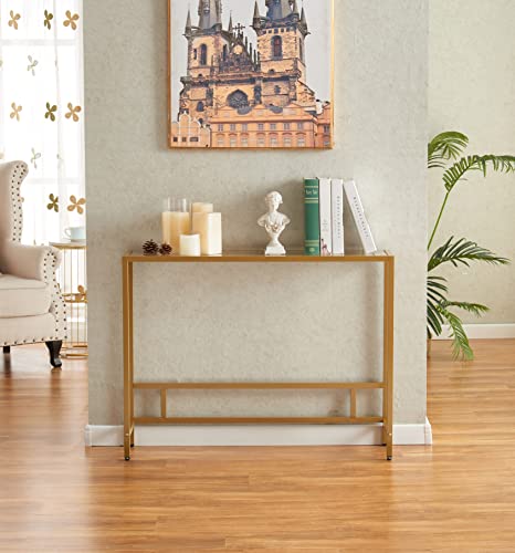 MAJARO Small Modern Console Table for Entryway, Tempered Glass with Metal Frame Sofa Table for Living Room, Hallway, Office (Single-Layer, Gold) - color: Gold, style: Single-layer