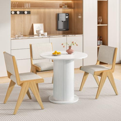 31.5 inch Round Dining Table for 2, Modern Farmhouse Kitchen Table, Small Circle Dining Tables with Wood Strip Base for Kitchen Living Room (White) - color: White