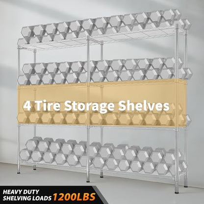4-Tier Shelf, Adjustable Wire Metal Rack Shelving, Heavy Duty Standing Storage Shelves, Garage, Kitchen, Office, Bathroom, Shelfs Easy Assembly, 57.9" W x 13.8" D x 59" H, Chrome - color: Chrome, size: 4-tier 57.87"W x 13.78"D x 59.06"H