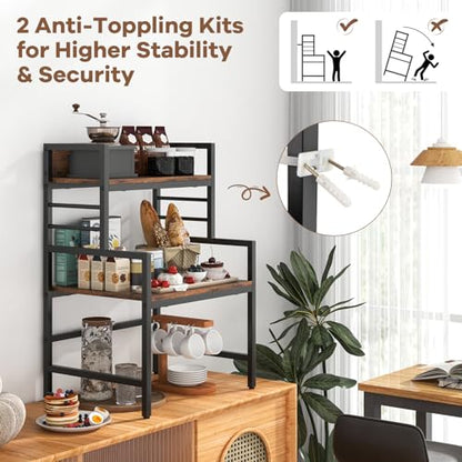 GOFLAME Microwave Stand Countertop, 3-Tier Microwave Oven Rack with Storage, Heavy-Duty Metal Frame, Multifunctional Tabletop Organizer Shelf for Kitchen, Home Office, 110lbs Capacity, Industrial