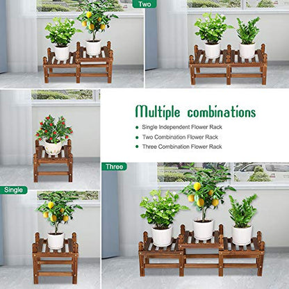 Wood Flower Stand Small Plant Stand Indoor Outdoor Plant Shelf Low Window Shelf for Plants Windowsill Plant Rack for Patio Balcony Hallway Garden (33.5”Long,Multiple Combination Way)
