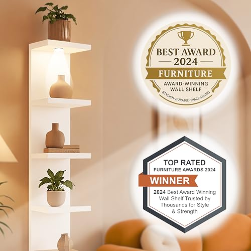 home stuff Lack Wall Shelf Unit with Extra Strong Backboard, Versatile 7 Tier Shelf Unit, White Lack Wall Shelf, Display Floating Shelf with LED Remote Control Light (White) - color: White