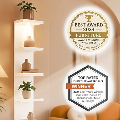 home stuff Lack Wall Shelf Unit with Extra Strong Backboard, Versatile 7 Tier Shelf Unit, White Lack Wall Shelf, Display Floating Shelf with LED Remote Control Light (White) - color: White