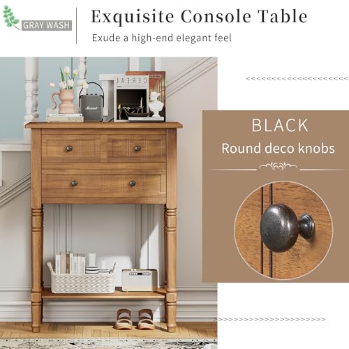 LUMISOL Small Console Table with Drawers, Farmhouse Sofa Table Behind Couch with Open Shelf, Solid Wood Entry Tables for Hallway Foyer, 23.7" W x 13" D x 31.4" H, Natural - color: Natural