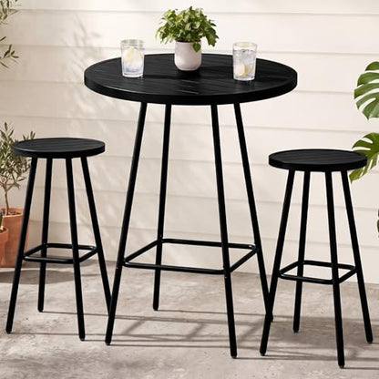 Best Choice Products 3-Piece Patio Dining Set, Bar Height, Outdoor Bistro Set, Outdoor Round Bar Table w/ 2 Bar Stools, Steel - Black - color: Black