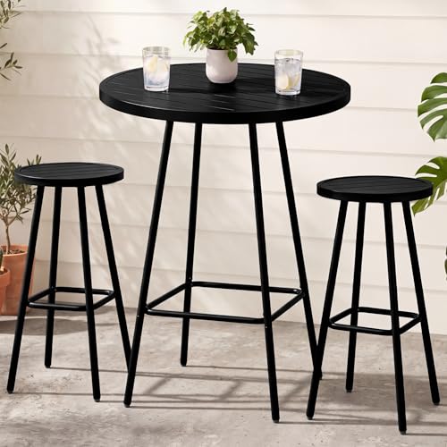Best Choice Products 3-Piece Patio Dining Set, Bar Height, Outdoor Bistro Set, Outdoor Round Bar Table w/ 2 Bar Stools, Steel - Black - color: Black