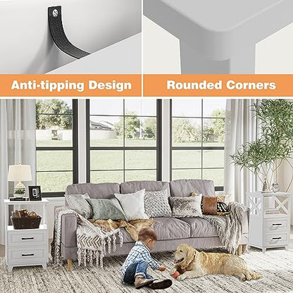 FansaFurn White Farmhouse Nightstand Wooden Rustic End Table Side Cabinet for Bedroom, Living Room, 13" D x 18" W x 28" H(Set of 1) - color: White, size: 13" D x 18" W x 28" H (Set of 1)