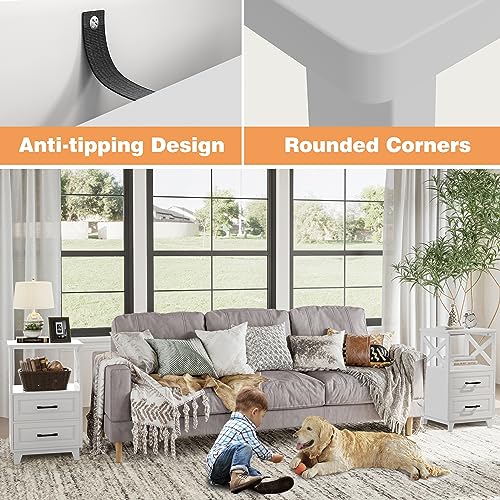FansaFurn Tall Nightstand Wooden Rustic Bedside End Table for Bedroom, Living Room, 13" D x 18" W x 28" H(Set of 2), White - color: White, size: 13" D x 18" W x 28" H (Set of 2)