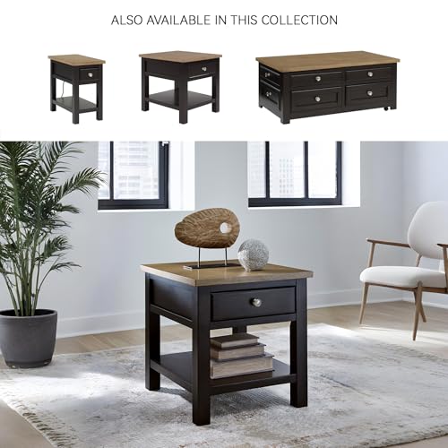 Signature Design by Ashley Drazmine Casual End Table with 1 Lower Shelf, Light Brown & Black - color: Light Brown & Black