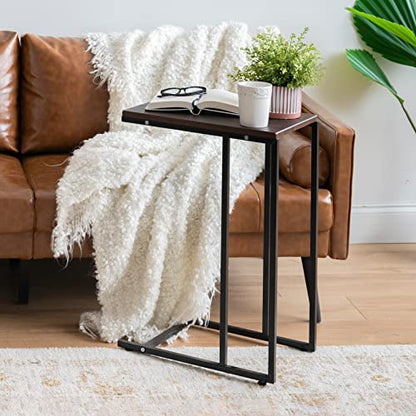 IRIS USA Wood and Metal Frame Side Table, Accent Sofa End Table Coffee Snack, Bedroom Night Stand, Living Room Computer Desk, C-Shape Wide - style: Basic - C Shape