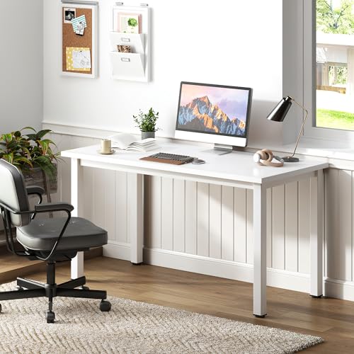 Need 47 inch Computer Desk, White Tabletop, White Metal Frame,Modern Simple | Home Office Desk, Basic Sturdy Writing Table, Adjustable Feet, Water-Resistant, Dorms & Bedrooms, Easy Assembly, Game & Study - color: White, size: 47 inches