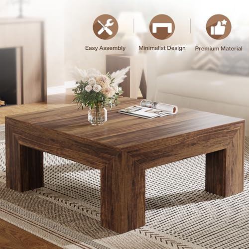 Tribesigns 39.4-Inch Square Coffee Table for Living Room, Farmhouse Center Cocktail Tea Table with Sturdy Wooden Legs, Easy Assembly, MDF, Dark Brown - color: Dark Brown
