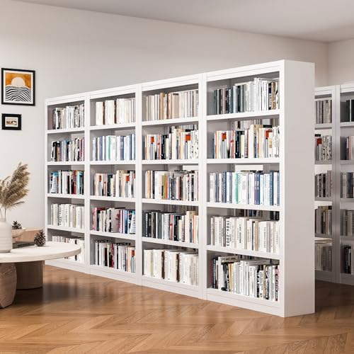 61" 5-Tier Metal Bookshelf,4 Adjustable Shelves,Large Capacity (White) | Heavy Duty,Tall,Steel,Sturdy,No Screws Easy Assemble,Long Service Life - color: White, size: 61"Hx27.5"Wx11.8"D