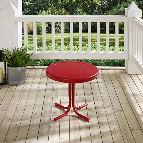 Crosley Furniture Griffith Weather Resistant Retro Metal Outdoor Side Table for Patio, Deck, Porch, Red - color: Red