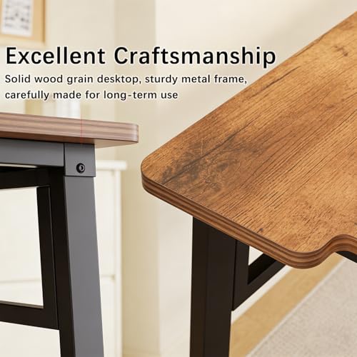 Computer Desk 39.4 Inch Small Office Desk with Wood Top and Metal Frame, Study Writing Desk for Home, Bedroom, Gaming, U-Shaped Leg Design, Modern Simple - color: Frame：black/Board：rustic Brown