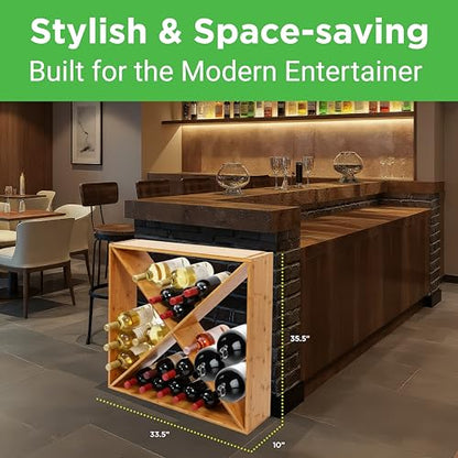 Nutrichef X Self Oversize Stackable Modular Wine Rack, Fits Up to 84 Standard Size Bottles Compatible and Stackable w/All Wine Racks - Bamboo Construction with Anti Moisture Protective Finish - size: X Brown