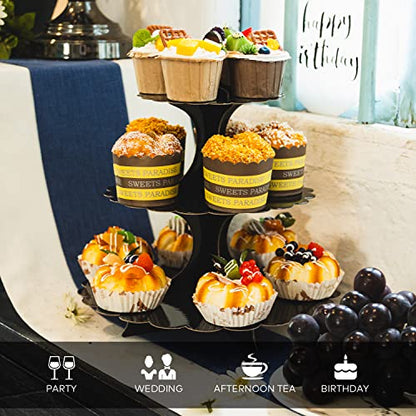 3-Tier Cupcake Stand Black 2-Pack, Premium Dessert Display Tower, Heart Handle Design, Easy 60-Second Assembly for Wedding Birthday Baby Shower Graduation - color: Black 2 Pack
