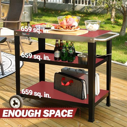 Royal Gourmet PC3404S Rolling Dining Table with Trash Bag Holder, Outdoor Garden Patio BBQ Kitchen Food Prep Table Cart, 34"L x 20"W Stainless Steel Tabletop, Silver & Black | 34"L x20"W Stainless Steel Tabletop | with Removable Trash Bag Holder | Outdoor