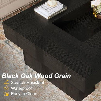 LVB Black Coffee Table, Modern Wood Led Living Room Table with Storage, Unique Large Wide Rectangle Center Table with LED Light, Contemporary low Tea Table for Bedroom Home Office, 47.24 In, Black Oak - color: Black Oak