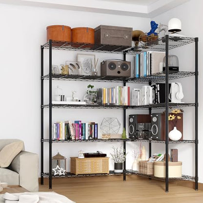 5-Tier Heavy Duty Metal Shelving Unit, Adjustable Storage Rack with Leveling Feet, Freestanding Standing Shelf Organizer, for Garage Pantry Kitchen, Black - color: Black, 5 Tier-69.69"