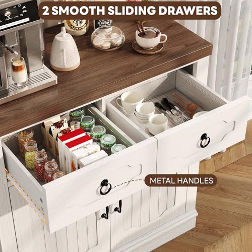 LIKIMIO Buffet Cabinet with 2 Drawers, 32" Sideboard Buffet Storage Cabinet with Doors and Shelves, Farmhouse Coffee Bar Station Kitchen Cabinet for Dining Room, Living Room, Entryway, White