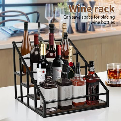 YQBRAO 4-Tier Coffee Syrup Organizer, 16-Bottle Rack, Rustic Brown | Holds up to 16 bottles with stepped visibility; rustic wood and metal design for syrups, kitchens, and home coffee bars. - size: 4 Tier 16 Bottle Syrup Rack - 1 Pack