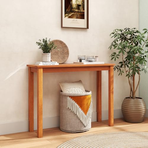 Tangkula Narrow Outdoor Dining Table, Solid Wood Furniture Patio Console Table with Slatted Tabletop, Wooden Buffet Bar Plant Stand for Garden Deck Entryway Porch Balcony