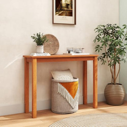 Tangkula Narrow Outdoor Dining Table, Solid Wood Furniture Patio Console Table with Slatted Tabletop, Wooden Buffet Bar Plant Stand for Garden Deck Entryway Porch Balcony