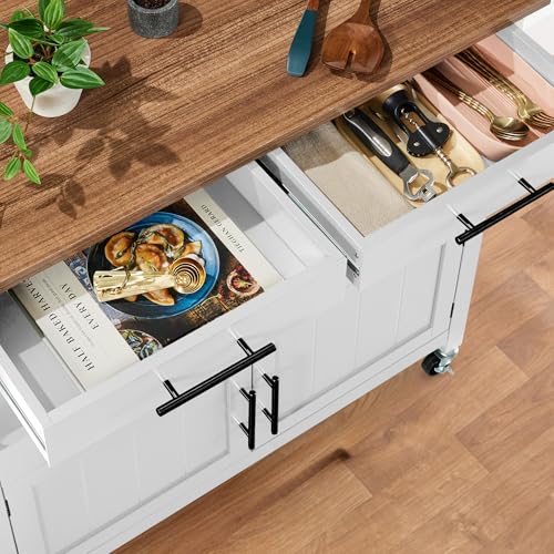 Best Choice Products 36in Large Rolling Kitchen Island Cart, 2-Door Cabinet, 2 Drawers, Pull-Out Shelf, Power Outlet, Hooks, & Swivel Lockable Wheels - White - style: White