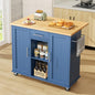JY QAQA 42" Kitchen Island with Storage on Wheels, Rolling Table with Drop Leaf, Drawers, Cart Handle for Towel Rack or Free Movement, Blue - color: Blue