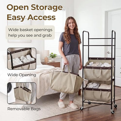 GRANNY SAYS 3 Tiered Laundry Sorter, Narrow Hamper Cart with Wheels, Sand - color: Light Khaki