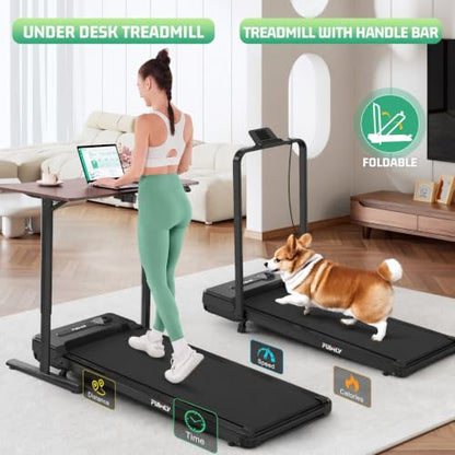FUNMILY Upgrade Walking Pad Folding Treadmill with 12%/15% Incline & Handle Bar, 3.5HP Foldable Under Desk Compact Treadmills for Home/Office/Gym, 400+lb Capacity, Shock Absorption - color: Gloss Black