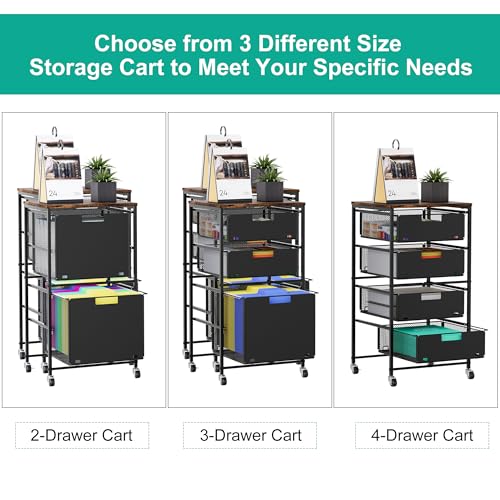 3-Drawer Storage Organizer, Under Desk Rolling File Cart with Lockable Wheels, Hanging File Folder Organizer for Letter Size, Utility Craft Cart Filing Cabinet for Home Office,Black - size: 3 Tier