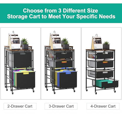 3-Drawer Storage Organizer, Under Desk Rolling File Cart with Lockable Wheels, Hanging File Folder Organizer for Letter Size, Utility Craft Cart Filing Cabinet for Home Office,Black - size: 3 Tier