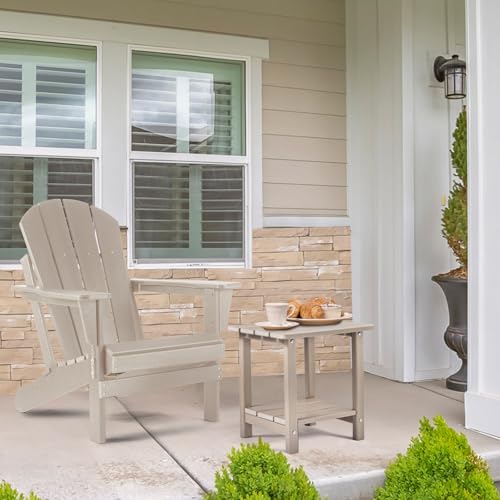 Apolimi Adirondack Outdoor Side Table, 2-Tier Sturdy Patio End Table Weather Resistant, 16.5" Solid Side Table for Patio, Pool, Porch(Grayish Brown) - color: Grayish Brown