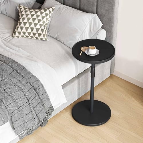 Adjustable Round Side Table, Small End Table, Pedestal Drink Table for Small Spaces, Tall Round Nightstand for Living Room Bedroom Sofa Couch, Black Wood Grain ET-010BW - color: Black Wood Grain
