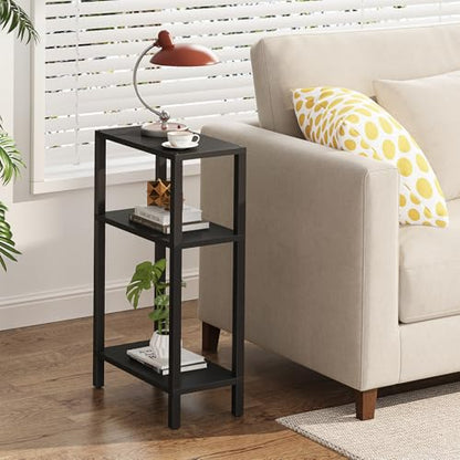 TUTOTAK Small Side Table, Narrow End Table, Skinny Sofa Table, Slim Nightstand, Couch Table, Living Room, Bed Room, Black TB01BK077 - color: Black, size: 3-Tier（7.9"D x 15.8"W x 26"H）