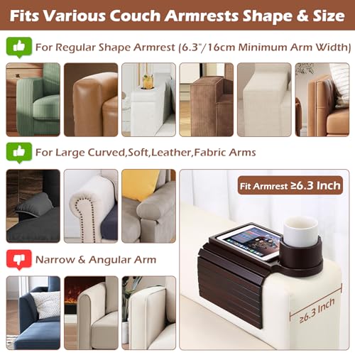 GHKINMAL Couch Cup Holder Tray, 3 in 1 Large Couch Arm Trays,Bamboo Chair Clip on Tray with 360° Ratated Phone Cup Holder for Couch,Snacks,Remote,Phone-Black Walnut - color: Black Walnut